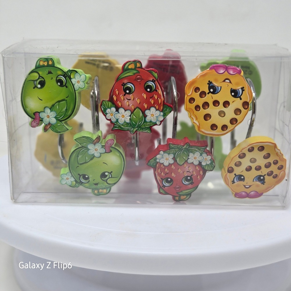 Shopkins Shower Curtain Hooks Set of 12 Apple Blossom Strawberry Kiss Cookie